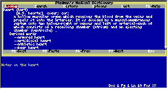 Stedman's Electronic Dictionary for DOS occupying half of
WPDOS 5.1 window, with own menu and multiple colors
