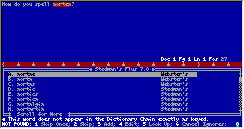 Stedman's Plus
Spellchecker in lower half of WPDOS 5.1 window, with tab ruler dividing text
from spellchecker