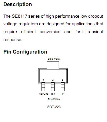 Pinout for the SE8117 regulator Pinout for the SE8117 regulator