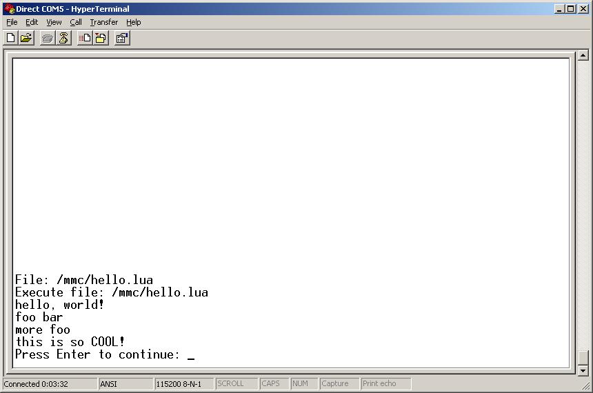 Running the hello.lua script Running the hello.lua script