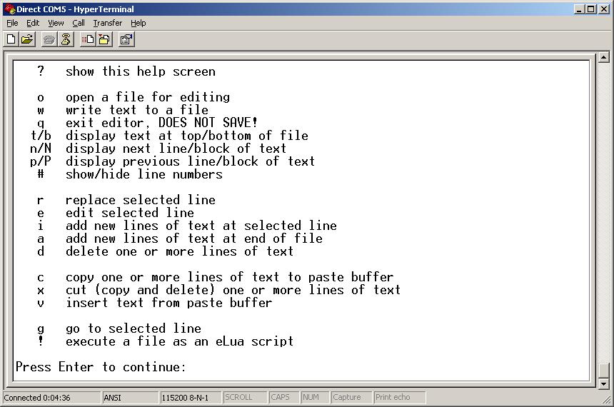 The editor's help screen The editor's help screen