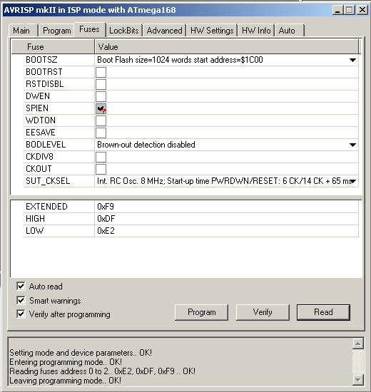Fuses for a revived ATmega168 Fuses for a revived ATmega168