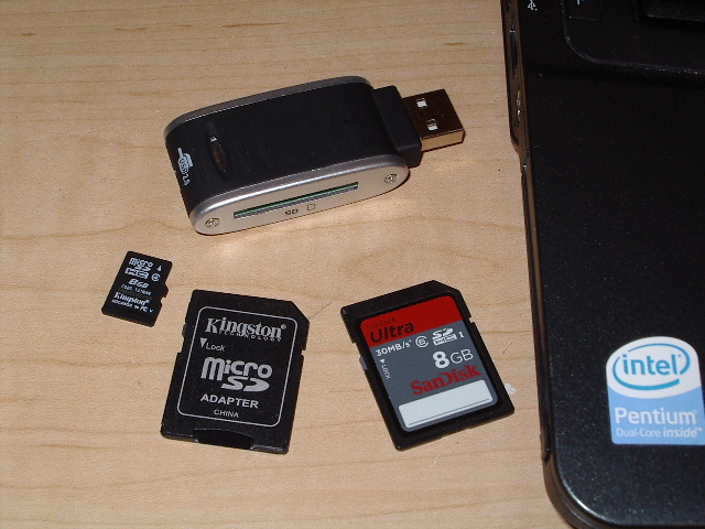USB-to-SD card adapter and cards USB-to-SD card adapter and cards