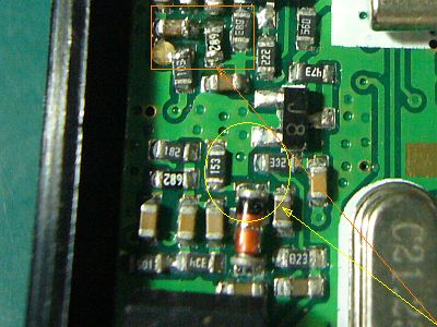 図5:問題回路付近(基板表) <click>→図6:モトローラ製MC3361の応用回路例