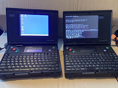 図1:当苑に記事を参考に「PC110」のTFT化に成功! <click>→図2:IBMロゴの維持に拘った