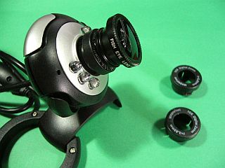 図1:枠に魚眼レンズを取り付け <push>→図2:魚眼レンズ付け <click>→図3:通常の状態