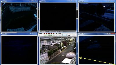 図1:夜間の風景 <over mouse>→図2:昼間の風景 <click>→図3:準備中のカメラ群