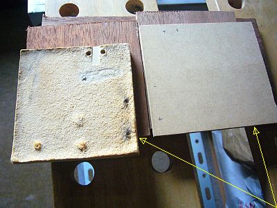 図1:膨潤した百均合板 <click>→図2:側面比較