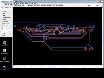 図1:「FreeRouter」による自動配線中 <click>→図2:回路原図