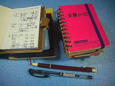 図3:メモ帳にボール・ペンを常用 <click>→図4:溜まり続けるペン類