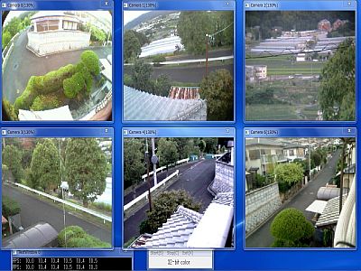 図3:EWCLIB+ESPLIB利用での映像表示(左下に、フレームレートのテキスト表示) <click>→図4:OpenCV利用での映像表示(メニューは中央に)
