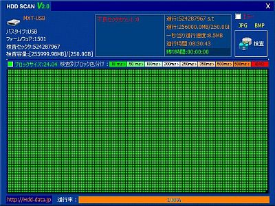 図3:「HDD SCAN」によるセクタ¥スキャン検査結果 <click>→図4: