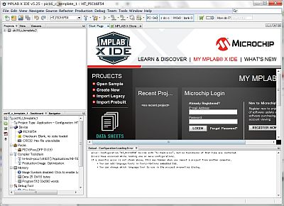 図1:「MPLABX」の画面 <click>→図2:「MPASMX」の画面